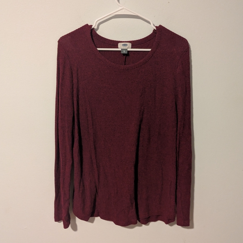 Old Navy Red Plush Rib-Knit Long Sleeve Scoop Neck Sweater Size XL